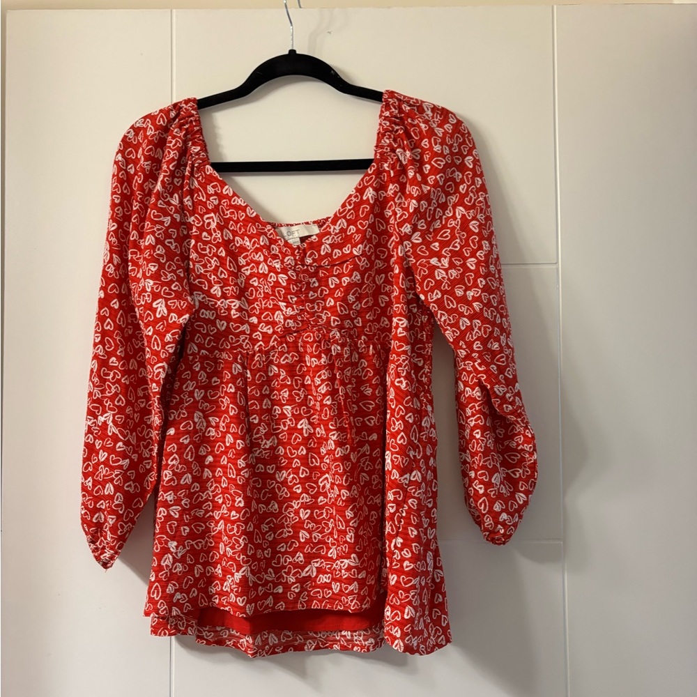 Loft Women's Red Heart Print Top valentines